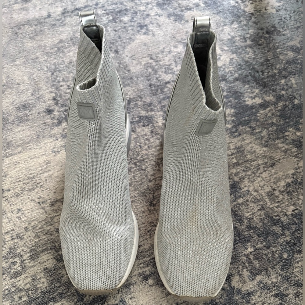 MICHAEL KORS - SKYLER SILVER  METALLIC SOCK BOOTIES WOMEN S 8 [DISCONTINUED]